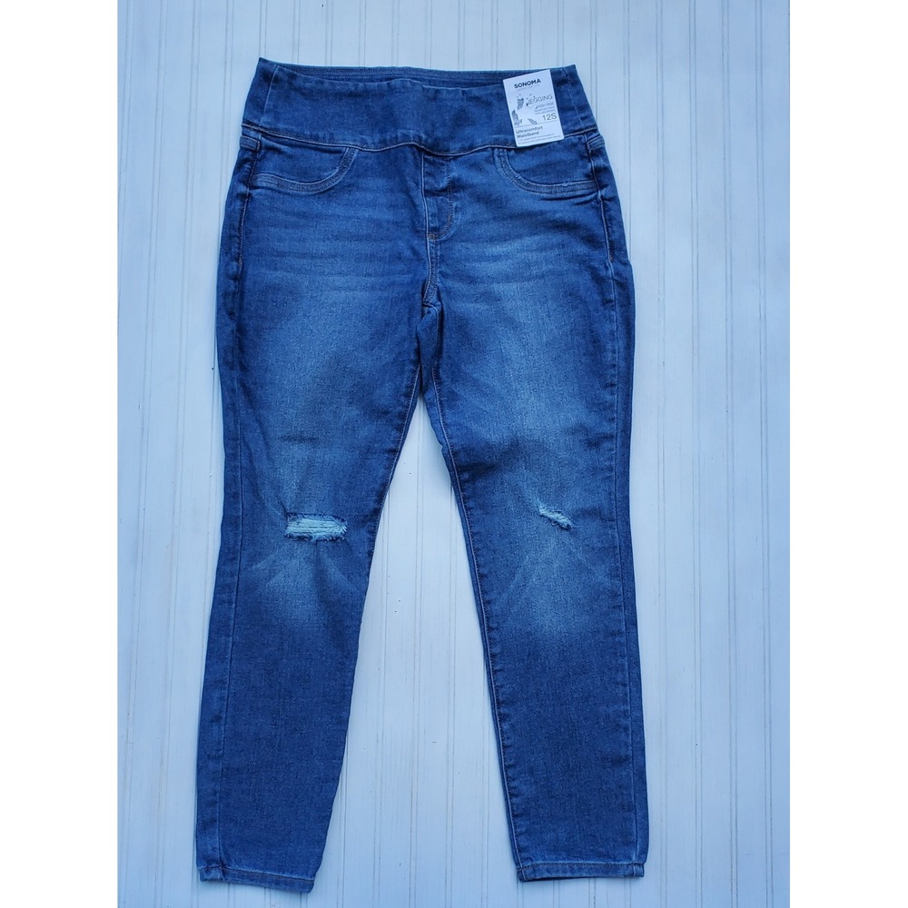 Sonoma Goods For Life High Rise Ultracomfort Jegging Blue Distressed 12S NEW